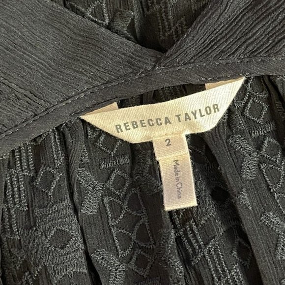 Rebecca Taylor Embroidered Silk Blouse Women 2 EUC V-neck Long Sleeve Sheer Top - Picture 10 of 12